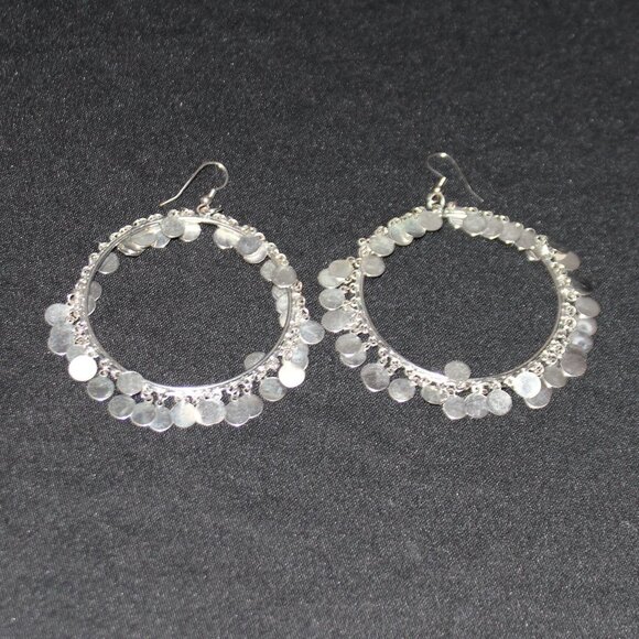 Silver Tone Large Hoop Earrings - Picture 5 of 8
